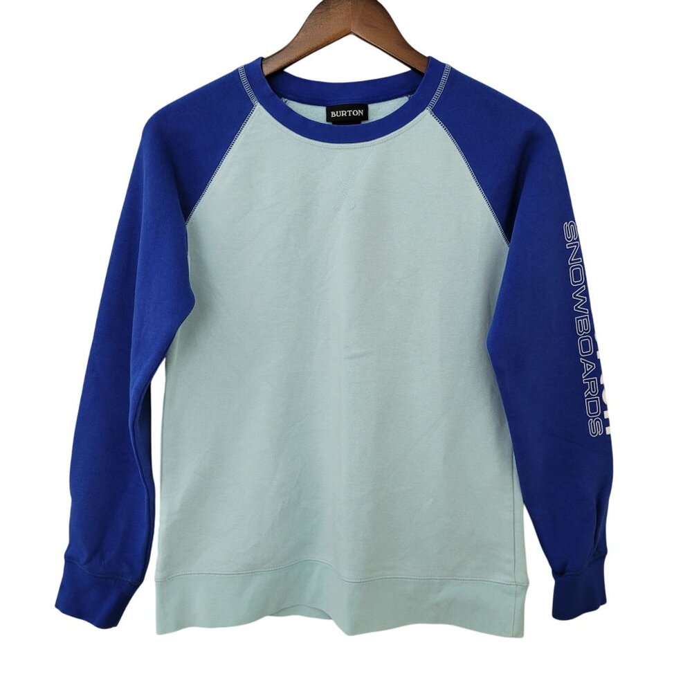 Burton Moonridge Crewneck Fleece Sweatshirt Womens Sz S Blue Graphic Sleeve